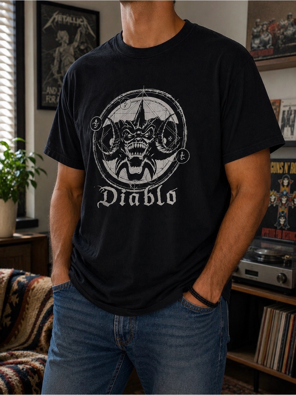Diablo Video Game Graphic T-Shirt Men’s Large Black Gothic Demon Tee
